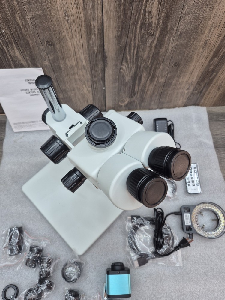 SZM7045 Trinocular Stereo Microscope w/ Stand & Ring Light Video Hdmi