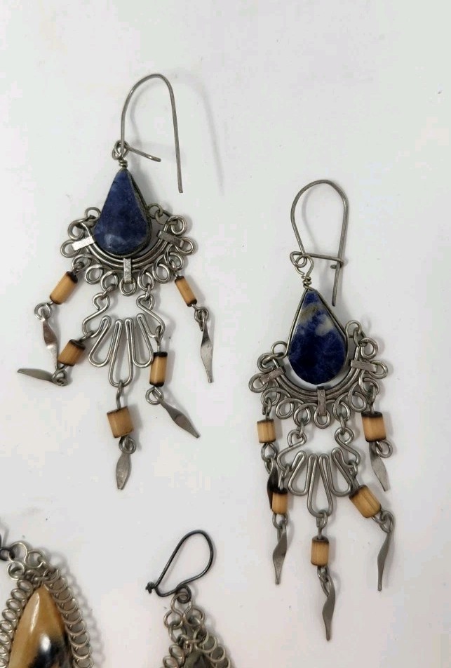2 Pairs Artisan Tribal Dangle Earrings | 1 Shell Dangle Earing | BOHO Chic