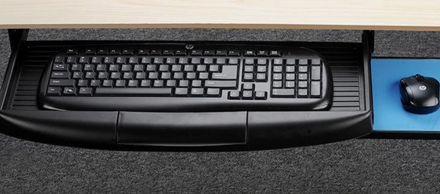 Pull Out Keyboard Drawer Under Desk w/Hideable Mouse Tray Slide Rail Black