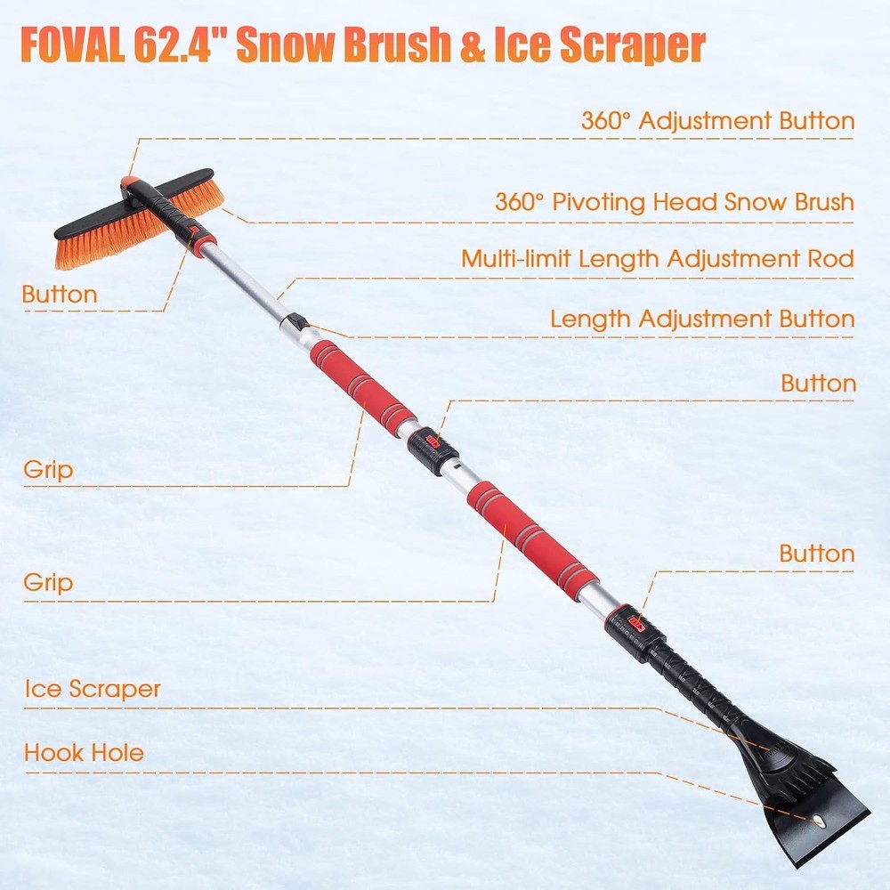 Winter Essential: Extendable 62.4" Car Snow Brush with Comfortable Grip