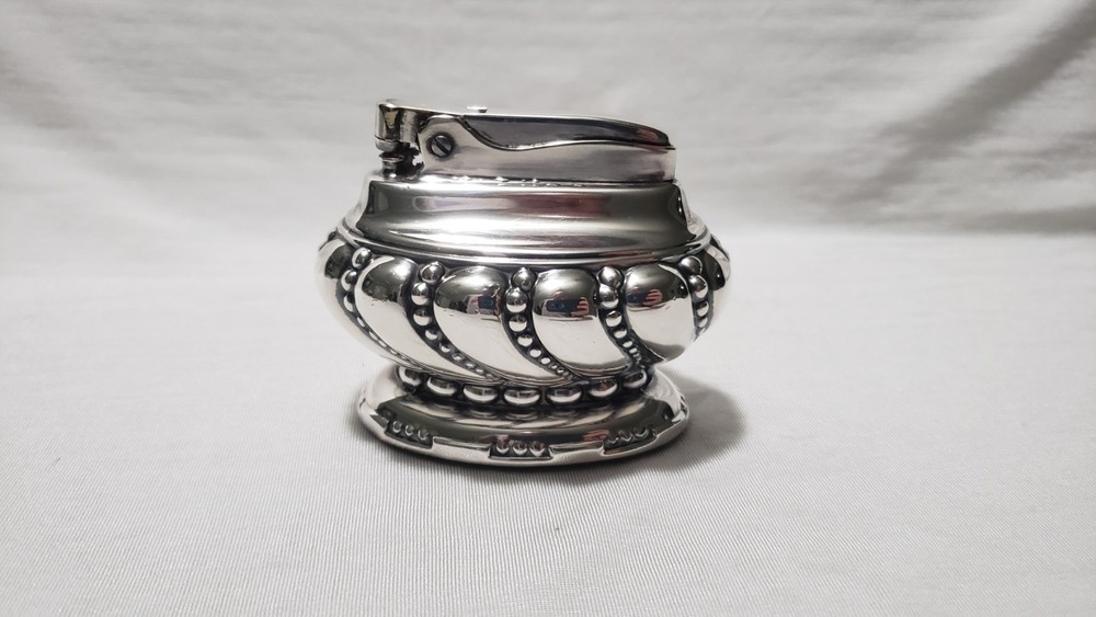 Ronson Crown Table Lighter Silver Tone Swirl Vintage Untested