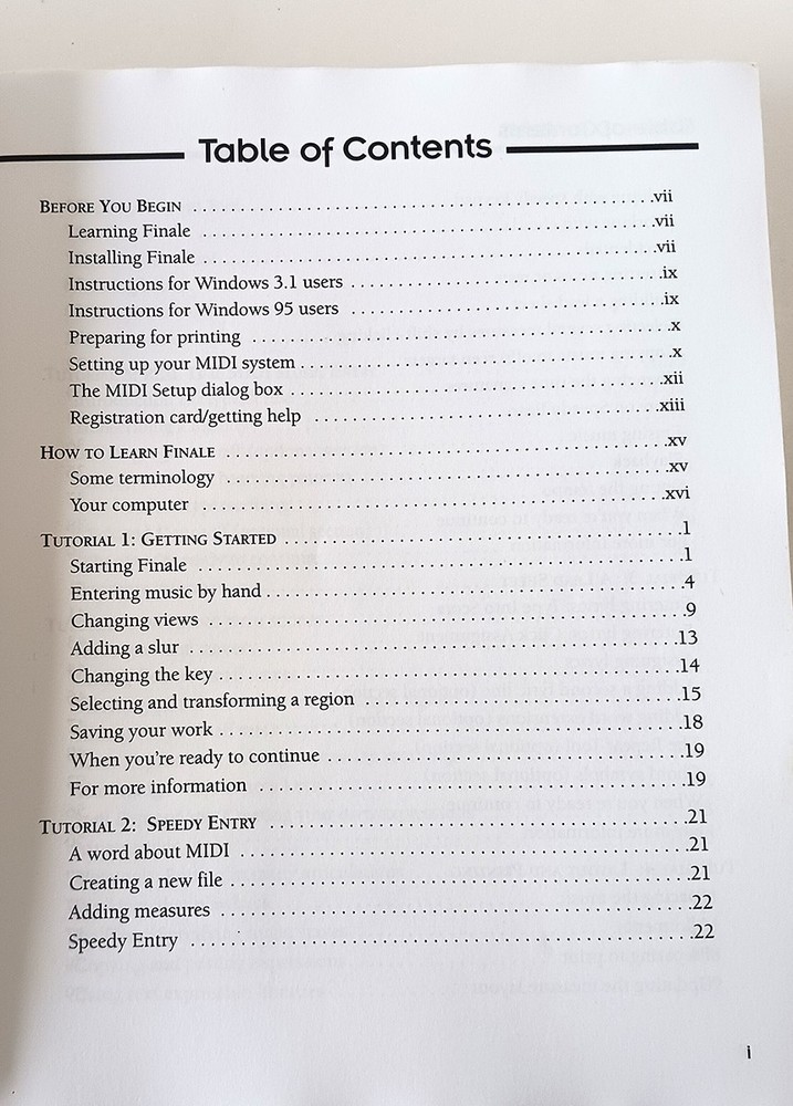 Finale 97 Installation & Tutorials Manual w/ Install Key Number Music Notation