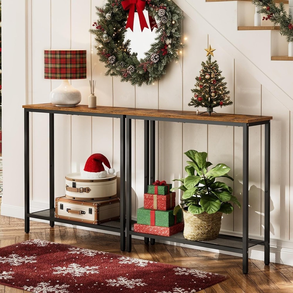 29.5" Narrow Console Table, Small Entryway Table with Shelf, 2 Tier Thin