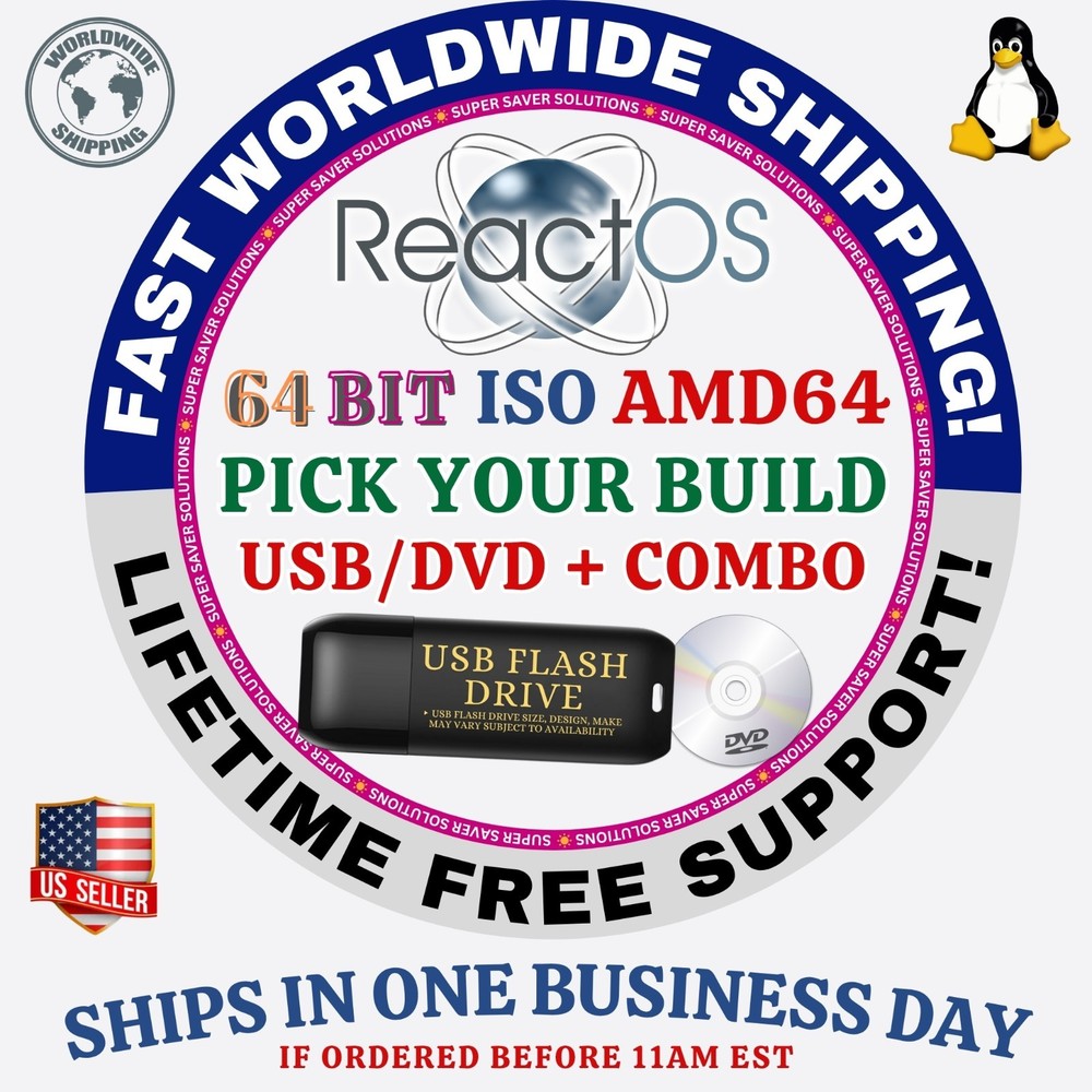 ReactOS LINUX OS ISO 64BIT USB-DVD LIVE-BOOT INSTALL | MAC PC CHROMEBOOK
