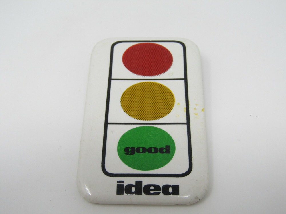 Vintage "Good Idea" Pinback Button Traffic Light Slogan Rectangular Graphic Pin