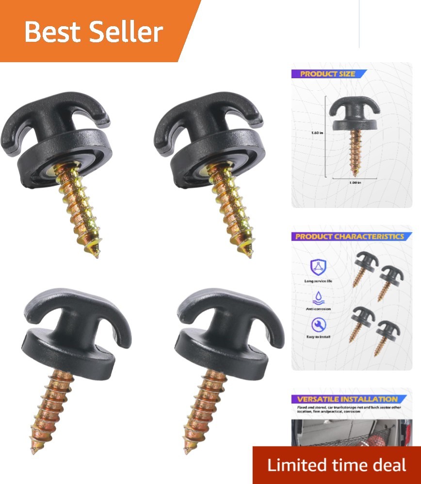 4 Universal Cargo Net Hooks - Durable Black Fasteners for Optimal Organization