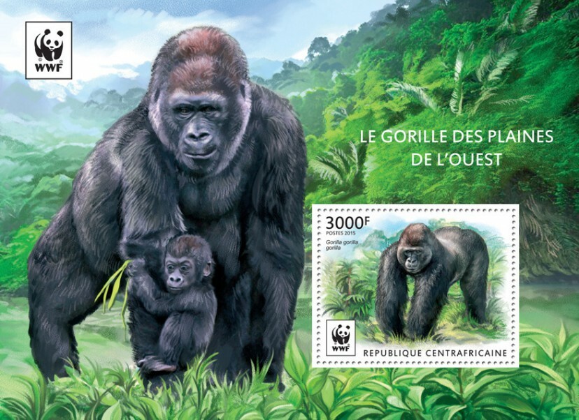 Centrafrique 2015 MNH.  WWF – GORILLA (SET). Michel Code: 5464 / Bl.1309