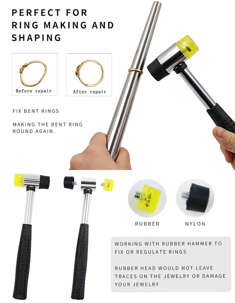 HEYMOUS Ring Sizer Mandrel Measuring Tool Steel Sizing Gauge Sizers Set...