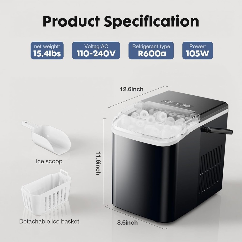 HEYNEMO Clear Ice Maker – Compact Countertop Ice Machine with 1.6" Square Ice...