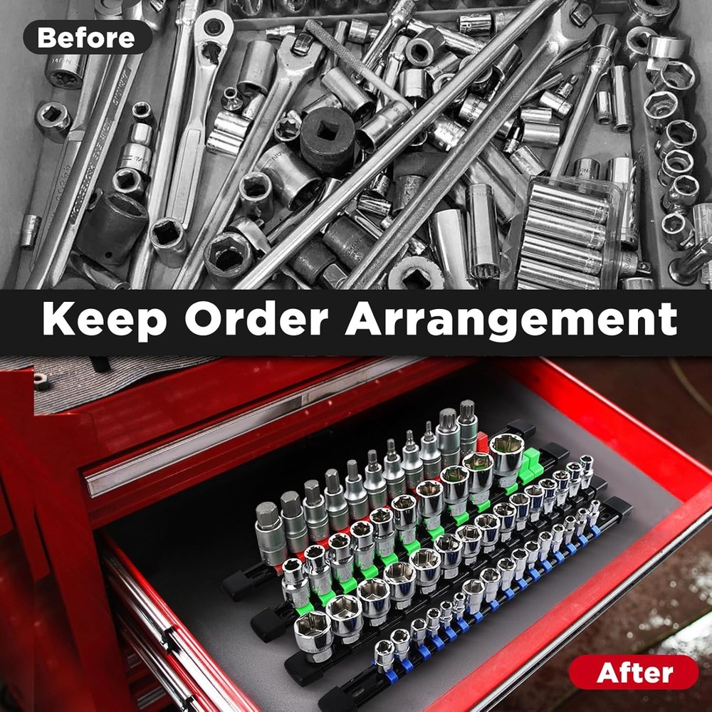 Socket Organizer, 1/2-Inch Drive Heavy Duty Socket Holder Kit ABS, Socket Rail 1
