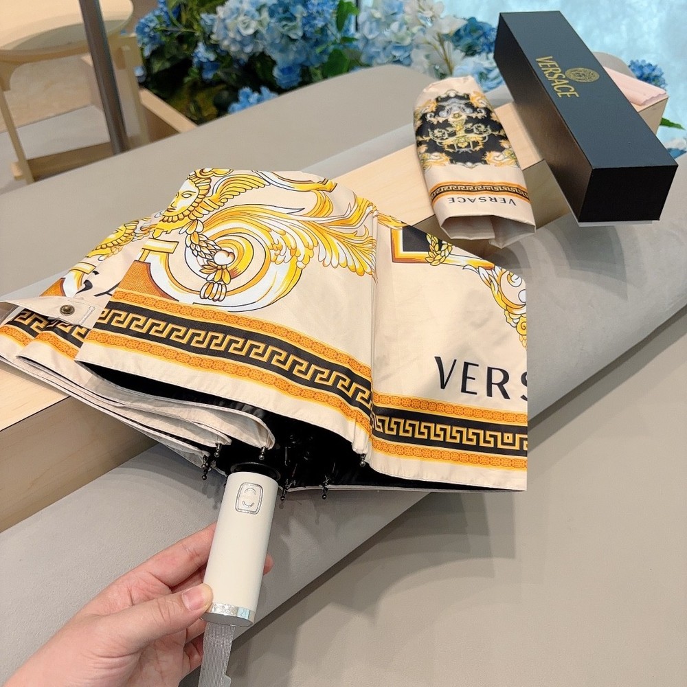Versace Black Baroque Pattern Umbrella Automatic 3-Fold Sun Rain Parasol