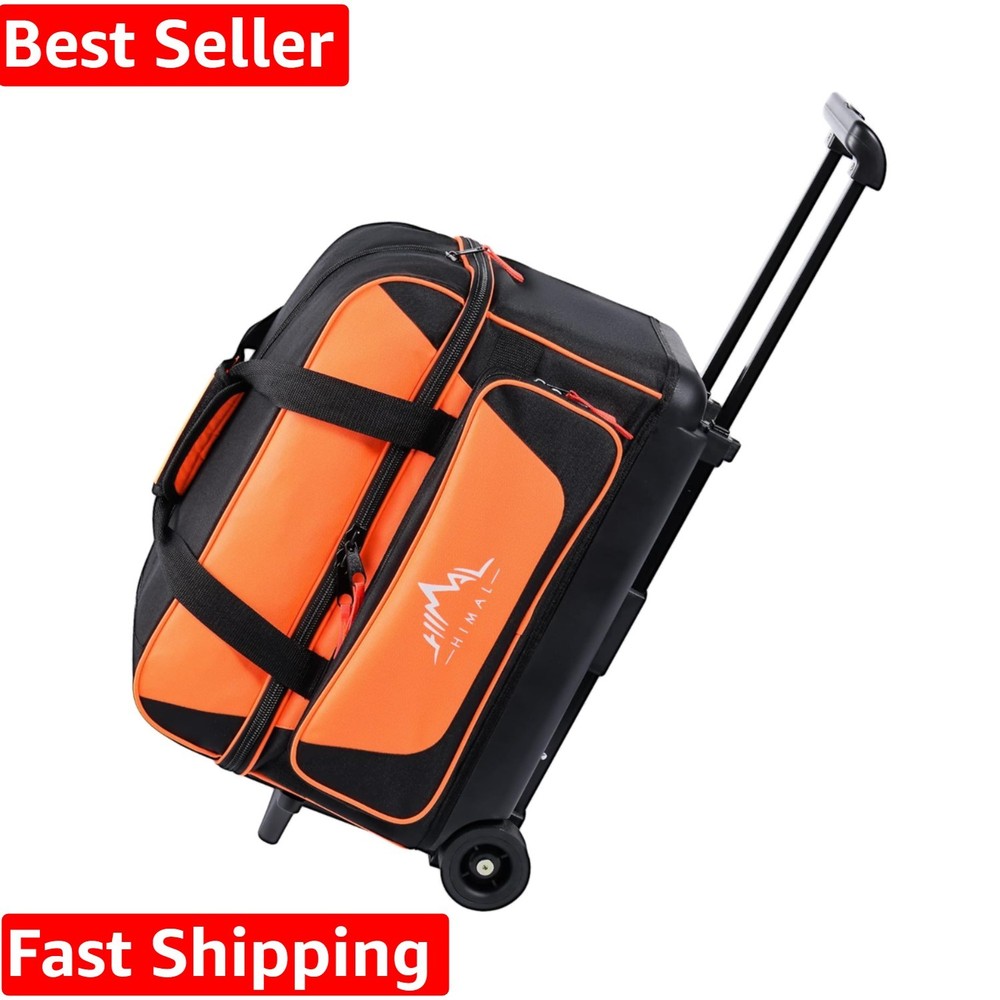 Double Roller 2 Ball Bowling Bag with Shoe Compartment and Retractable Handle