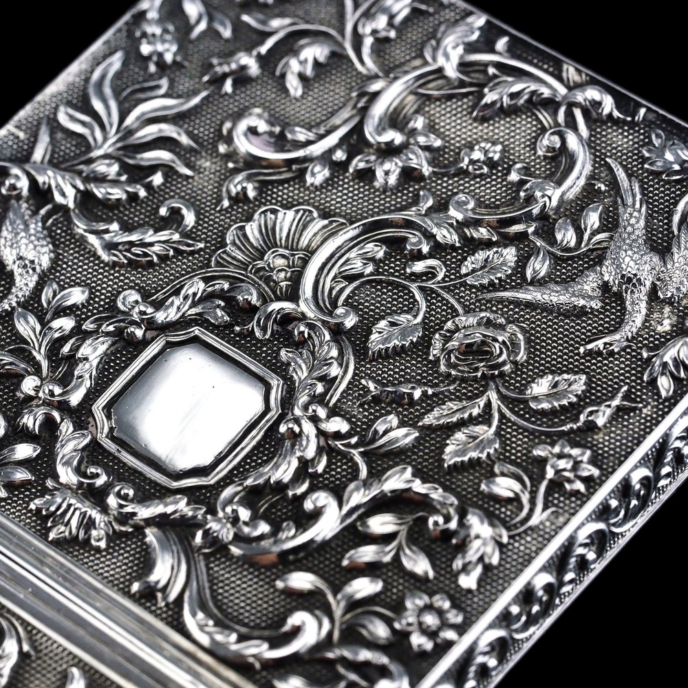 Antique Georgian Solid Silver Card Case with Gorgeous Decorations - Willmore 183