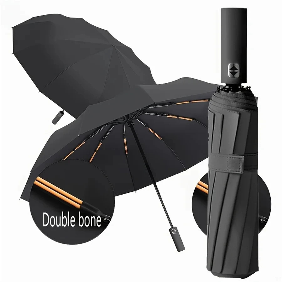 Large 24 Bone Solid Color Automatic Umbrella Light Collapsible Large