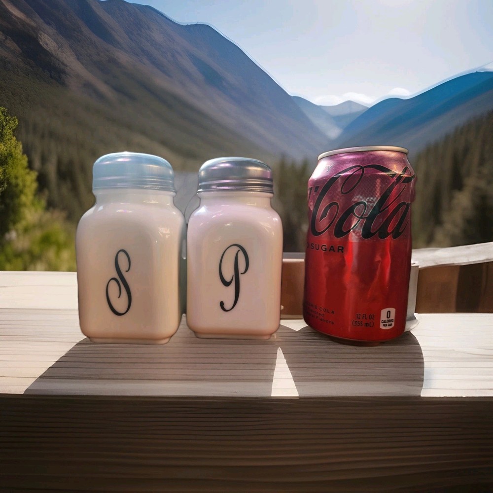 Mosser Milk Glass With Monogram Salt & Pepper Set White