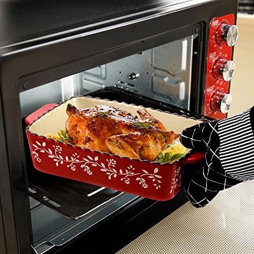 3 Pack Ceramic Bakeware Set, Porcelain Rectangular Baking Dish Lasagna Red