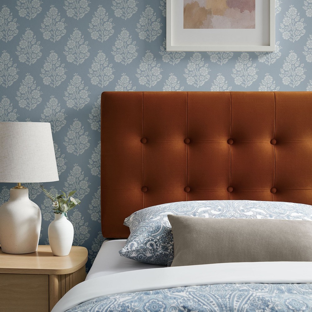 Emily Stain-Resistant Performance Velvet Twin Size Headboard in Rust