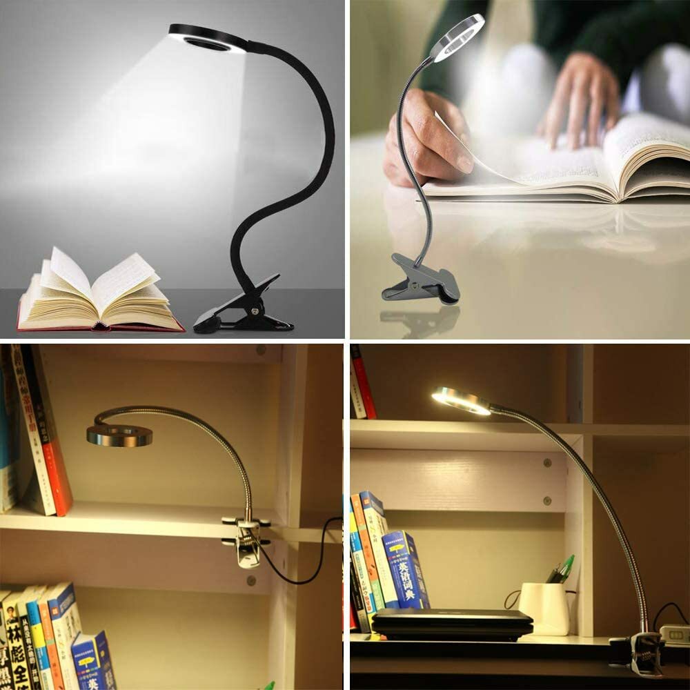 LED Clip On Desk Lamp Flexible Arm USB Dimmable Study Reading Table Light NEW