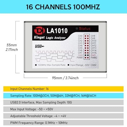 16-Channel USB Logic Analyzer 100MHz, PC Software for Windows, Mac & Linux