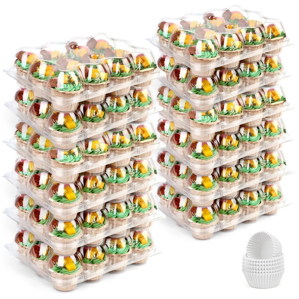 LotFancy (12 CountX12 Sets) Cupcake Containers with 144 Liners Thick Plastic