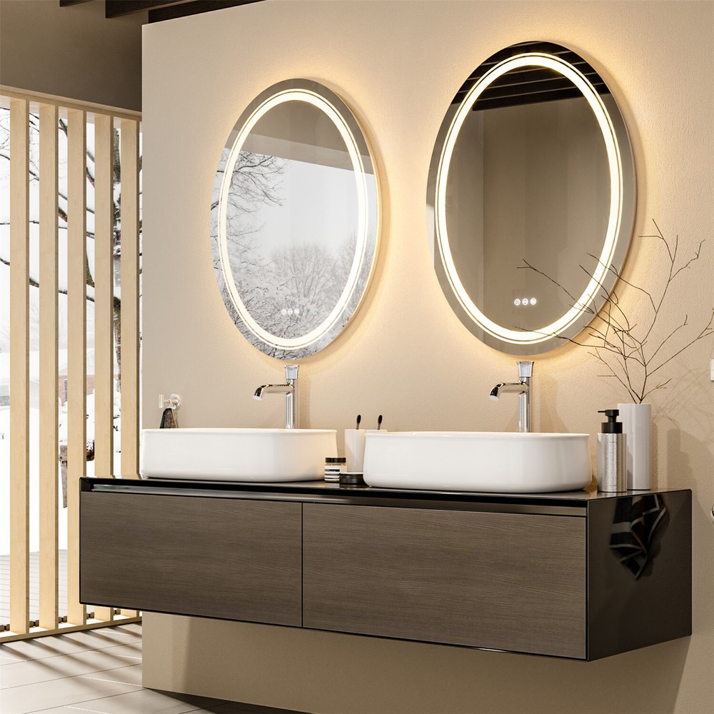 Modern Oval LED Bathroom Mirror Frontlit&Backlit AntiFog Dimmable Vanity Makeup