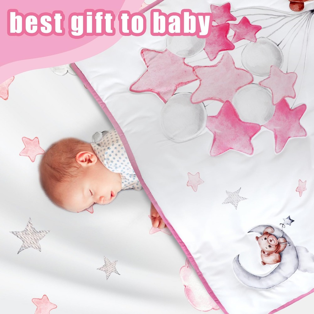 5 Pcs Crib Bedding Set for Toddlers Include Cloud Balloon Bear Theme Crib She...