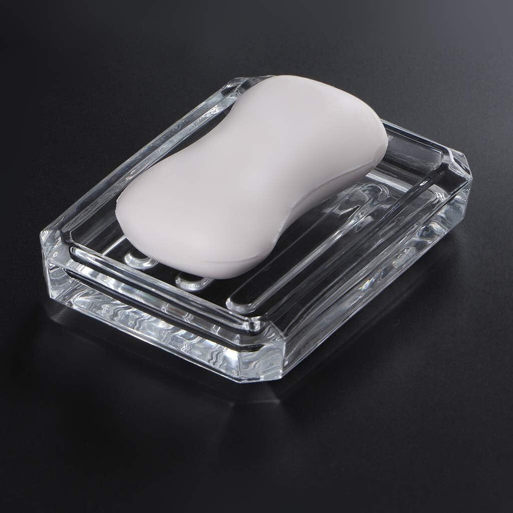 2-Pack Glass Bar Soap Dish, Decorative Saver Tray for square, Clear