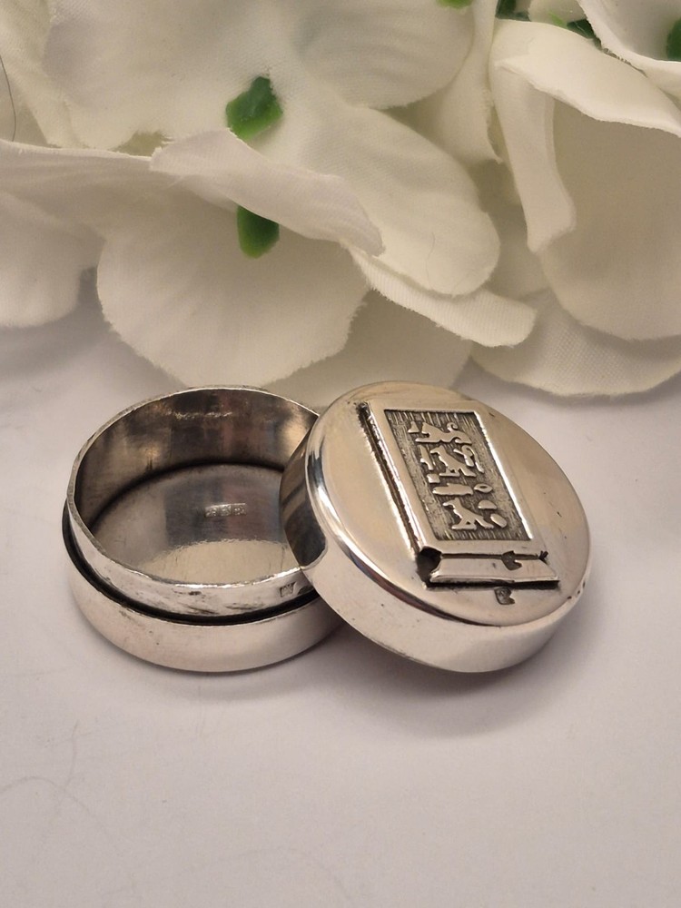 Solid Silver Hieroglyphics Pill Box, Egyptian Hallmarks, Unusual