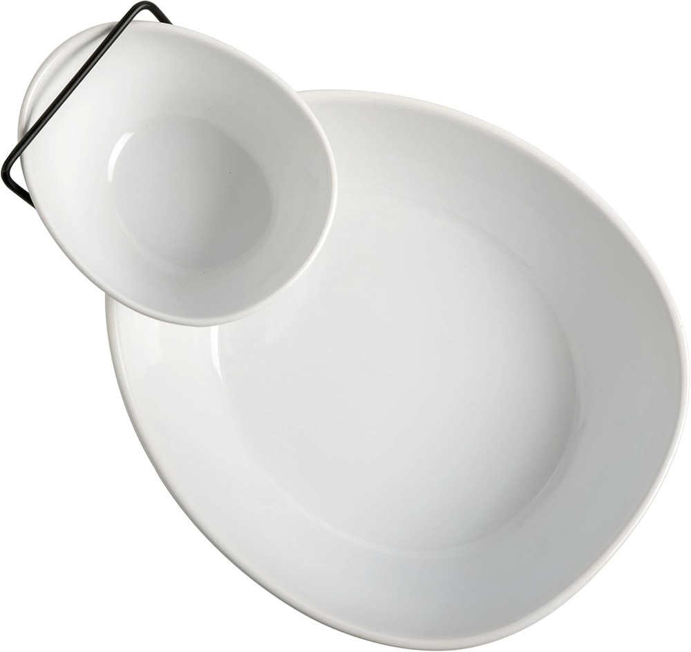 Gracious Dining Dinnerware, 3Pc Chip & Dip Set with Metal Rack, White, 101989.03