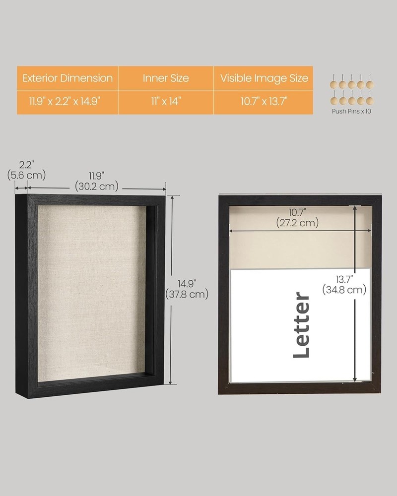 11x14 Shadow Box Frame, Top Loading Display Case Frame , Glass Front with Top...