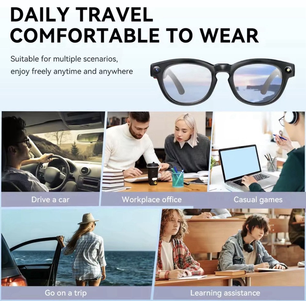 Smart Glasses 4K Camera Bluetooth AI Voice Assistant Android iOS