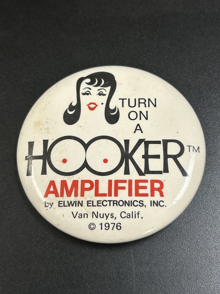 Vintage Hooker / Elwin Electronics CB Amplifier Advertisement Button 1970s