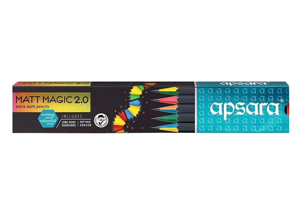10 X Apsara Matt Magic Extra Dark Pencil, Free One Sharpener + Eraser Inside