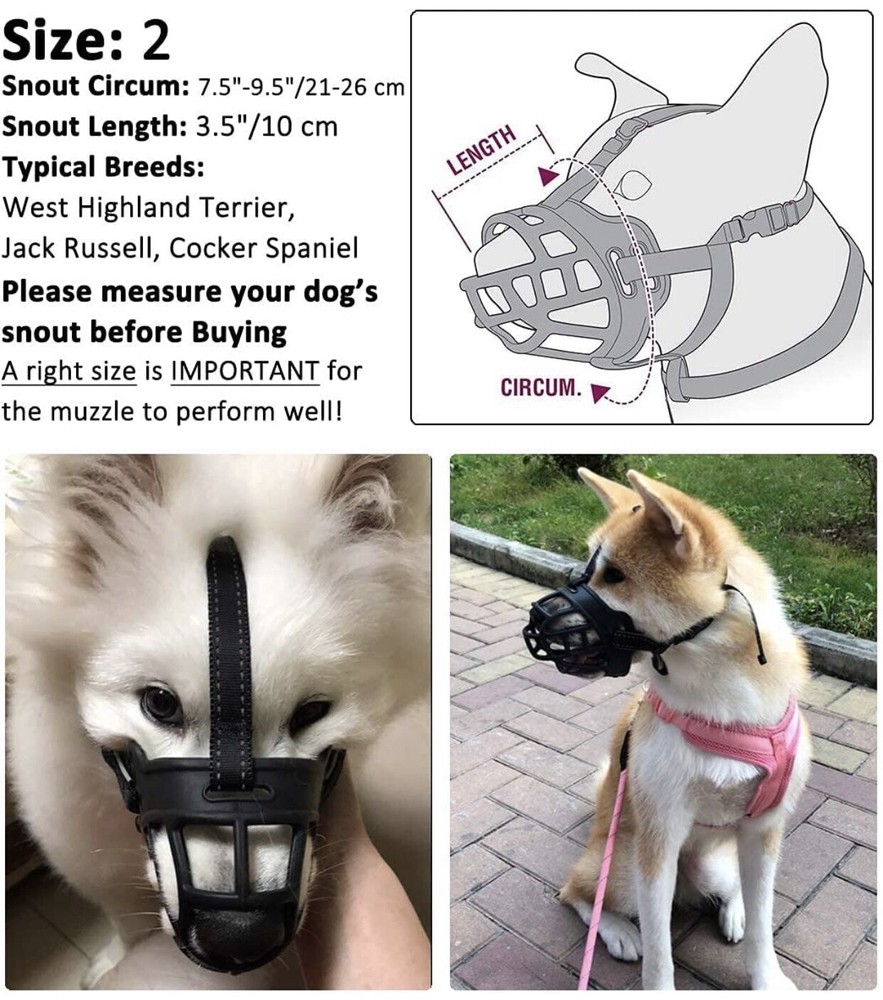 Barkless Dog Muzzle Soft Basket Silicone Prevent Biting Chewing Barking Size 2