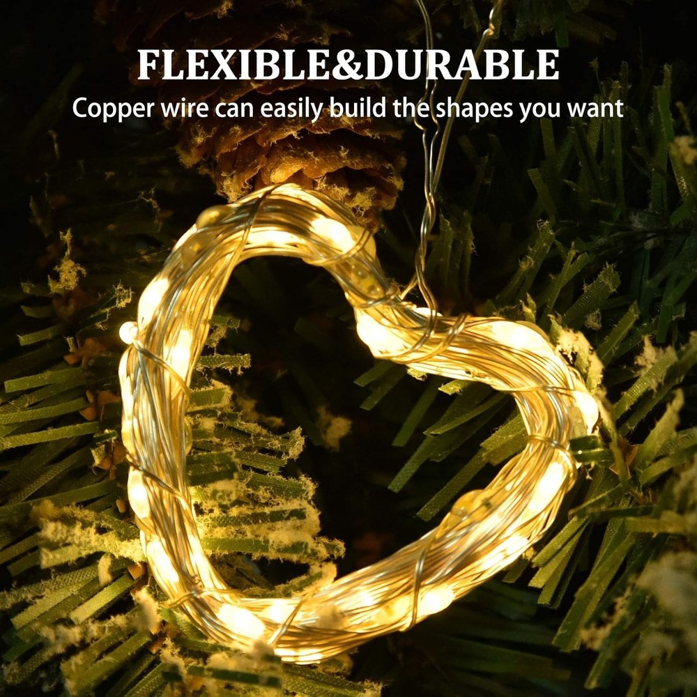 2 Pack 100 LED Solar Powered String Lights Each 33FT Copper Wire 8 Modes Solar