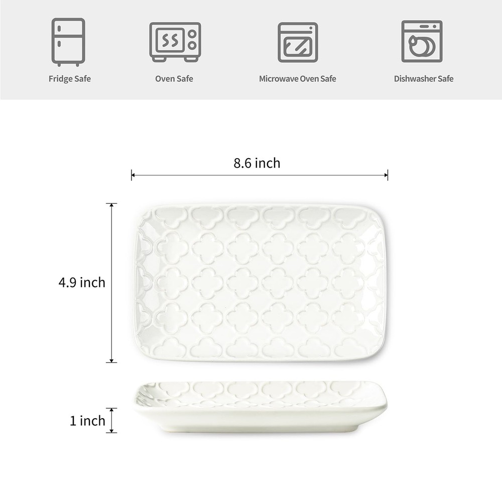 Sureasy Ceramic Salad Plates, Rectangular Appetizer Plates 8 inch, Small Serv...