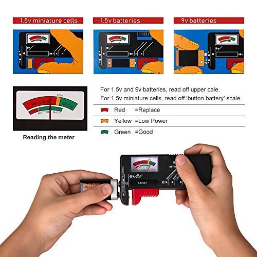 2 Pack Battery Tester, Universal Battery Checker for AA / AAA / C / D / 9V / ...