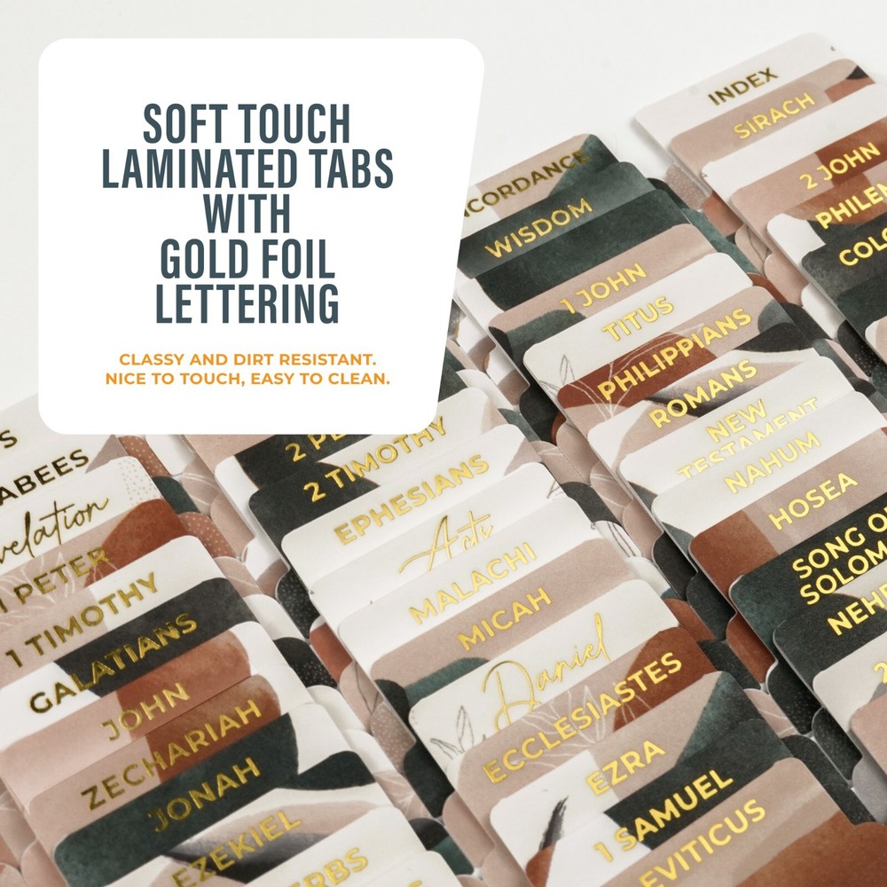 OFFILICIOUS 100 Soft-Touch, Gold-Foiled, Laminated Bible Tabs for Bible Study