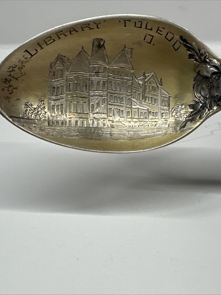 Sterling Silver Souvenir Spoon - Library Toledo Ohio- Engraved