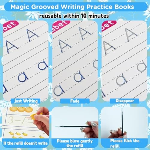Handwriting Book Practice for Kids,Reusable Grooved Blue