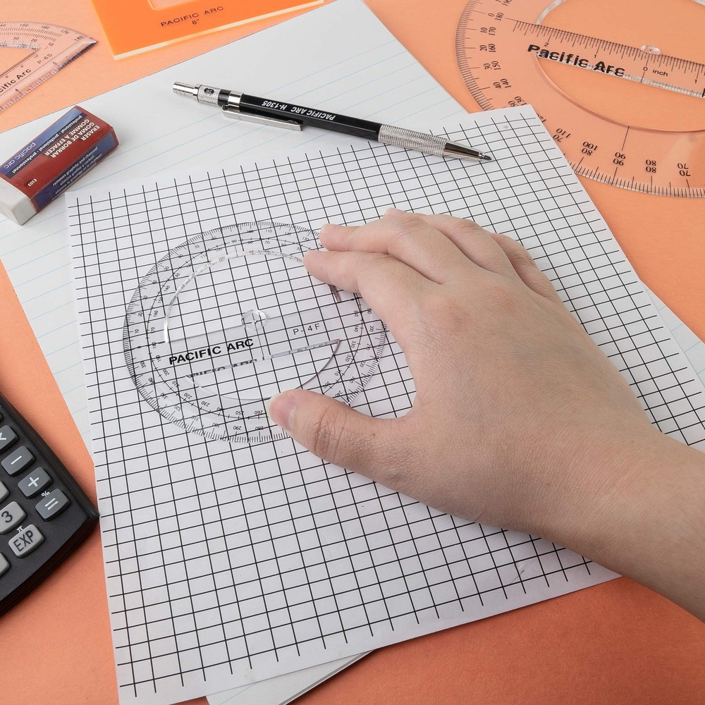 4 Inch 360 Degree Plastic Circular Protractor for Geometry Drafting Clear