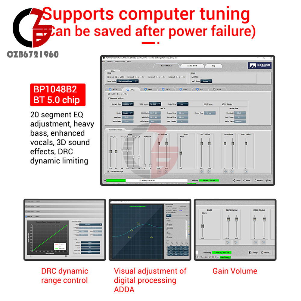 ZK-DAM-K1 Bluetooth U Disk Sound Card TF Decoder Board Front DSP Tuning Type-C