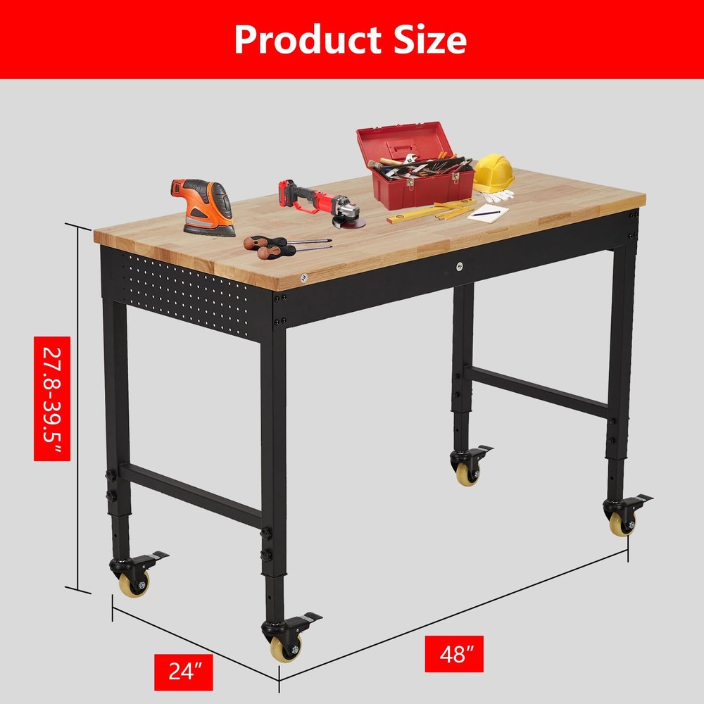 🔥🔥48" Adjustable Workbench Heavy Duty Workstation 2000 LBS Load Capacity Caste