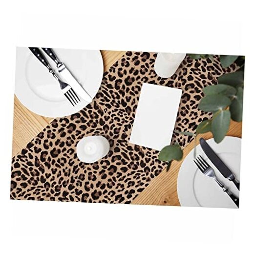 HOSNYE Table Runner Brown Leopard Pattern,Cotton Linen Table pattern-A008