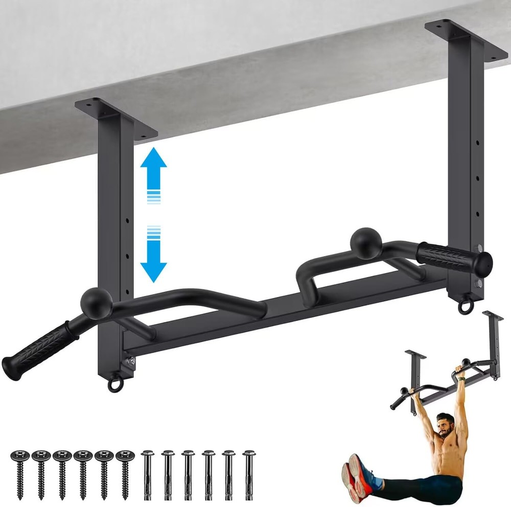 Kipika 32" Ceiling Mounted Pull Up Bar - Heavy Duty, Highly Adjustable, Black