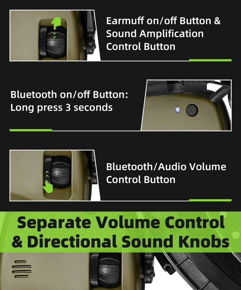 ZOHAN 035 Bluetooth Ear Protection Earmuff Green