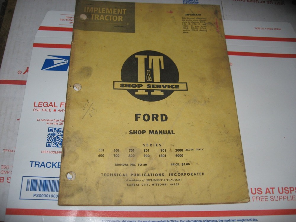 FORD  TRACTOR  MANUAL FOR 501 THRU 4000  EXCEPT DEXTRA
