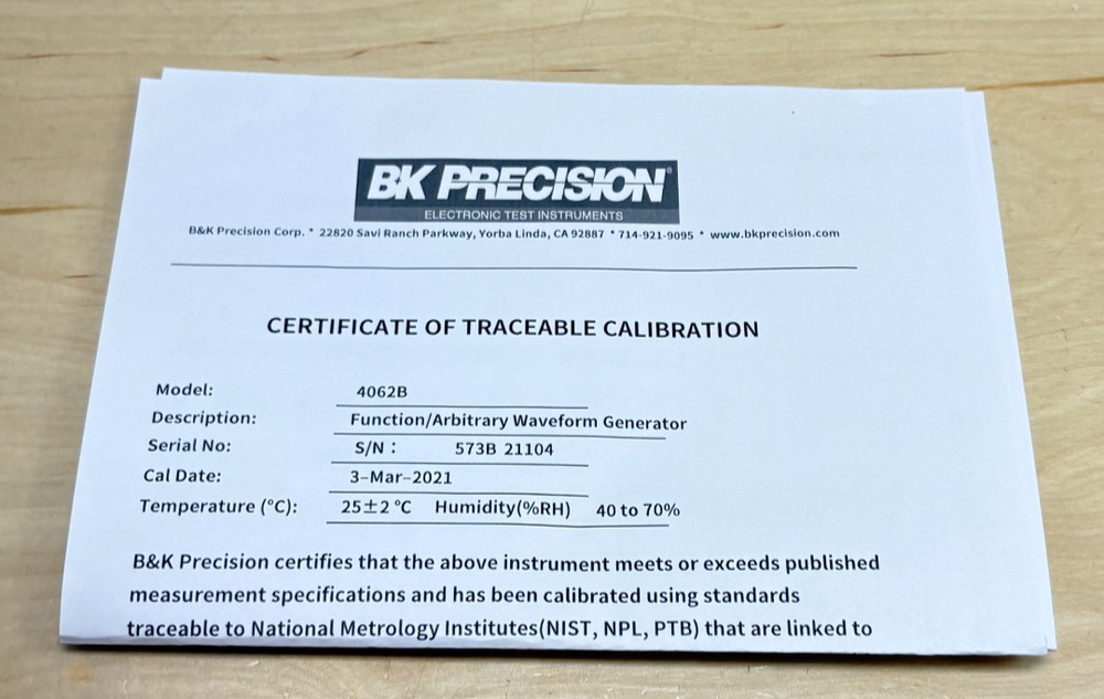 BK Precision 4062B Dual Channel Function Arbitrary Waveform Generator, 40 MHz