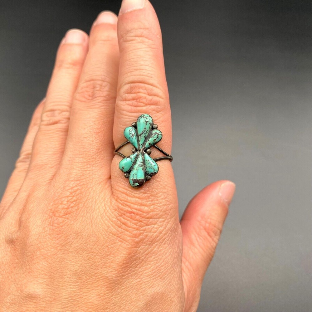Vintage Southwestern Turquoise Silver Ring Size 9.25