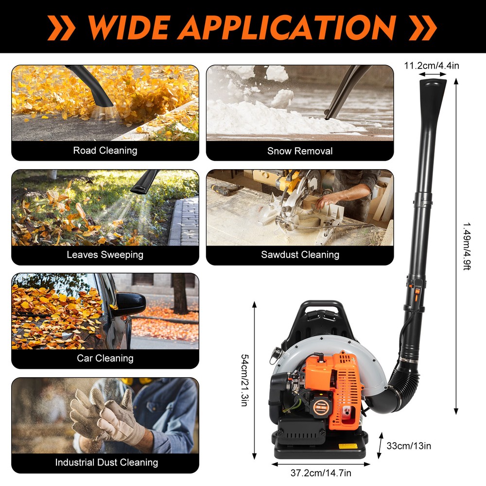 Upgraded 63CC 2-Stroke Backpack Leaf Blower, 4.3HP, 850CFM Powerful Performance